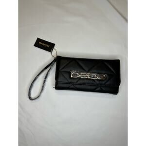 Bebe Quilted Wristlet Wallet - Black Faux Leather